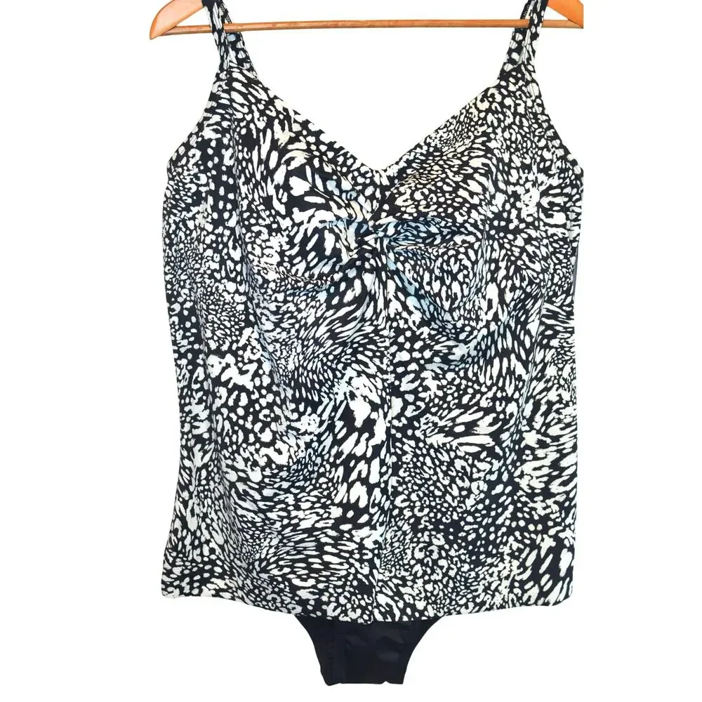 Swim Solutions Plus Size Printed Flyaway Fauxkini One Piece Leopard Swirl - Picture 3 of 6